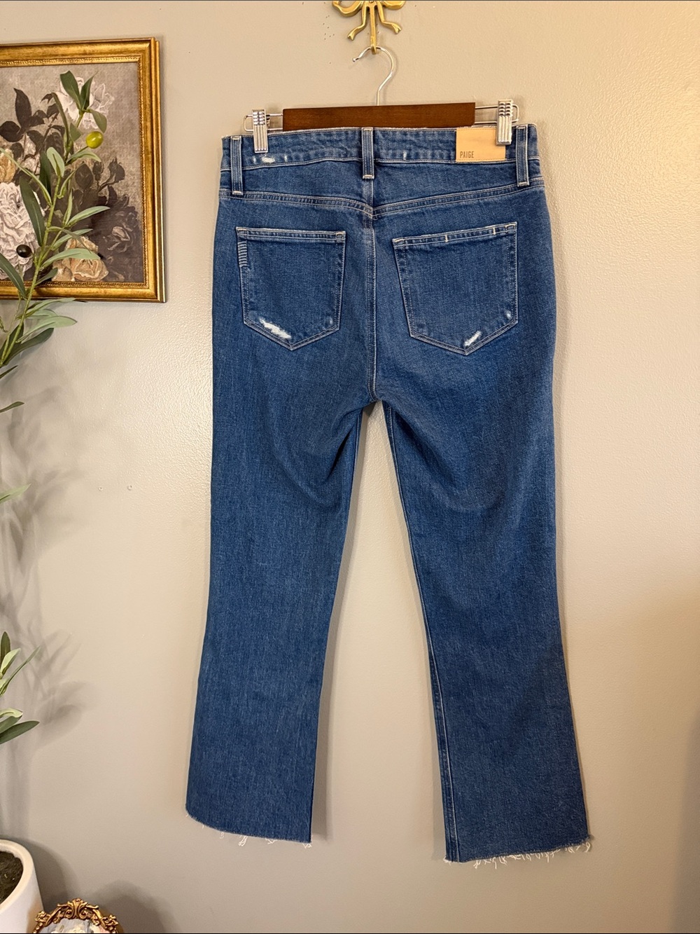 PAIGE Colette Crop Flare Jeans Womens 27 Blue Distressed Raw Hem High Rise - Picture 7 of 8